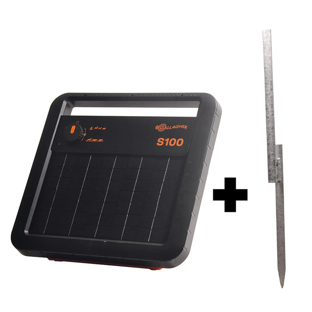 S100 Solar-Weidezaungerät inkl. Akku (1,0J - Solar) mit gratis Standfuß